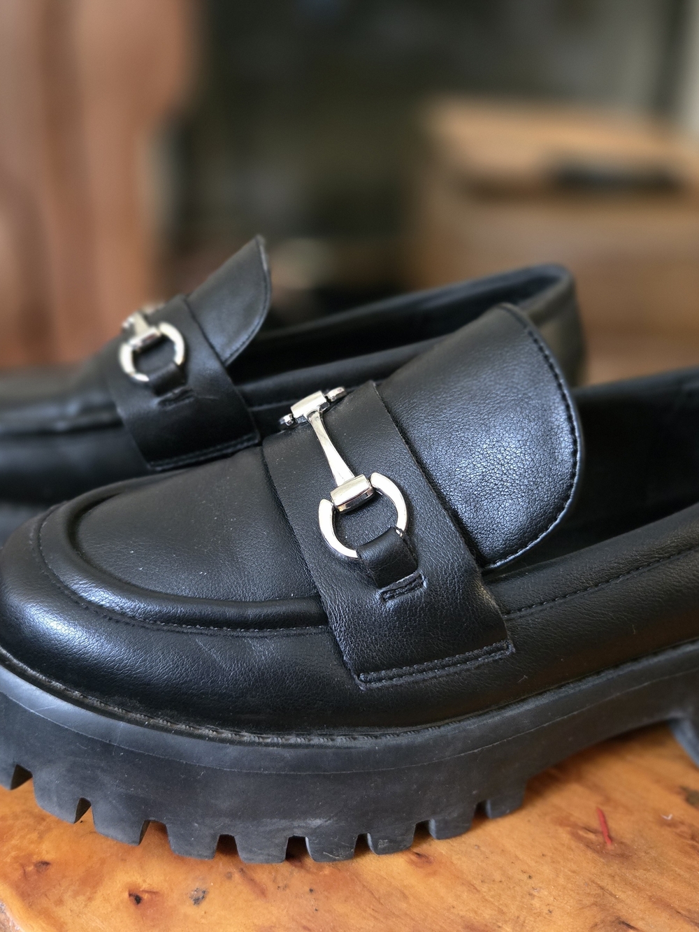 Women's Black Loafers with Lug Sole
